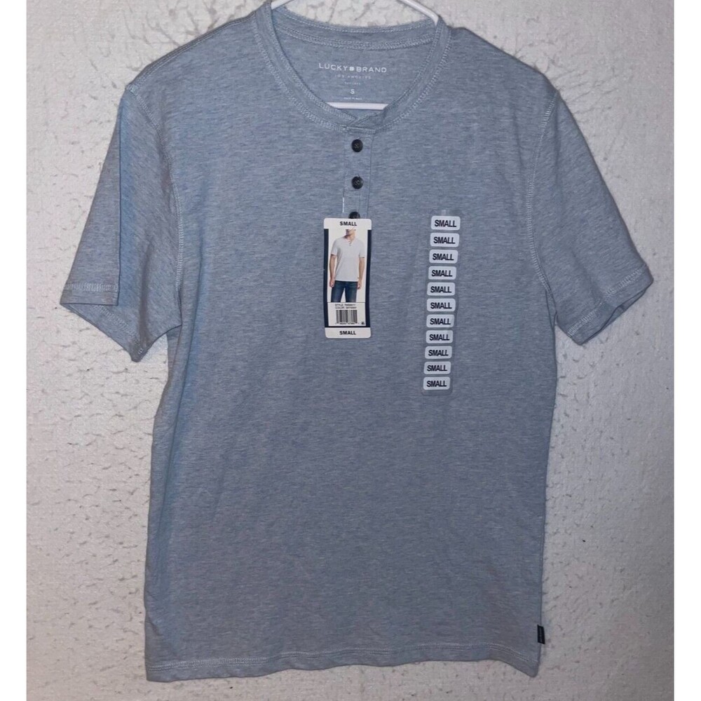 Lucky Brand Men's Short Sleeve Henley Three Button Tee Cotton Polyester Skyway